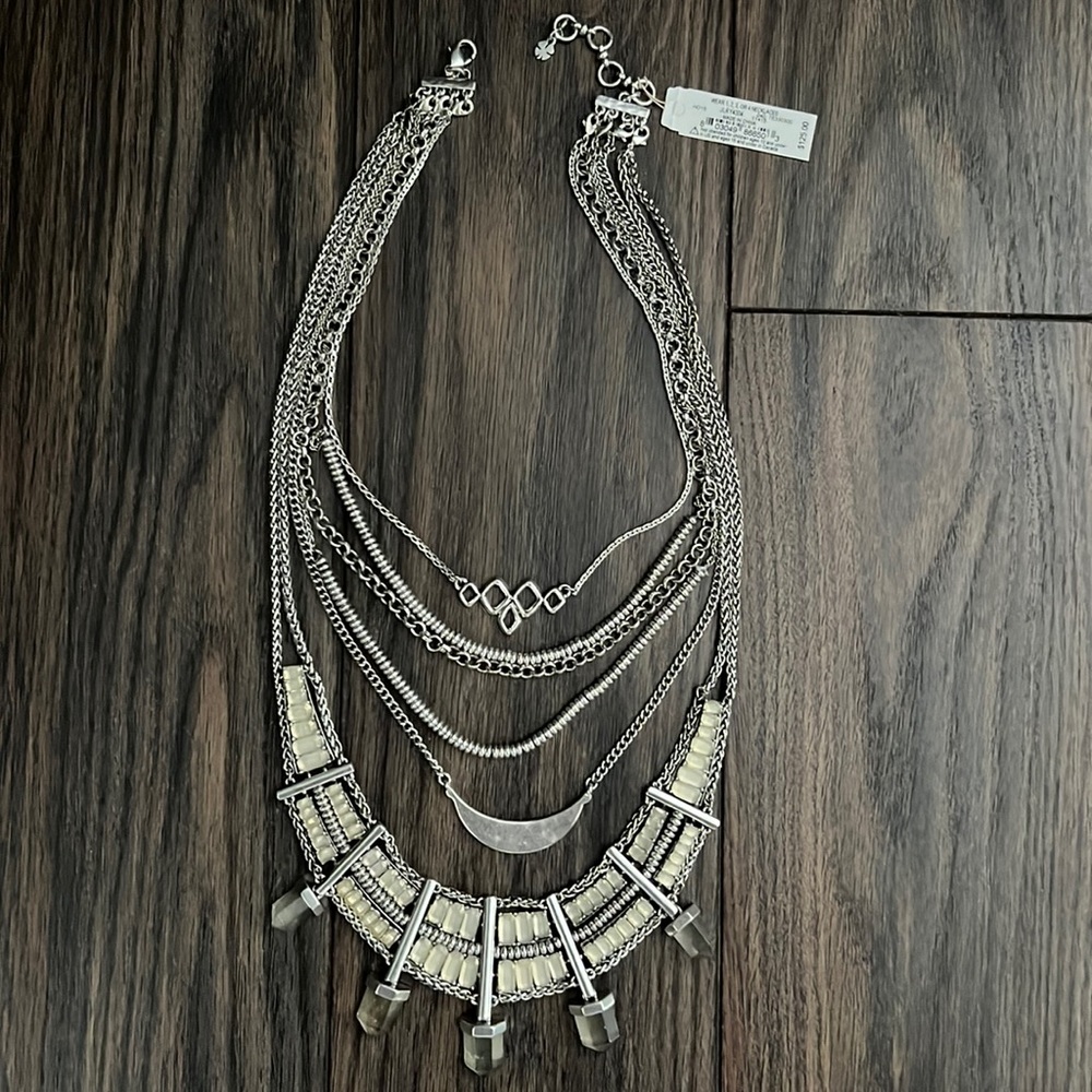 Lucky Brand Statement Necklace Multiple Strands Bib Silver Tone Boho New